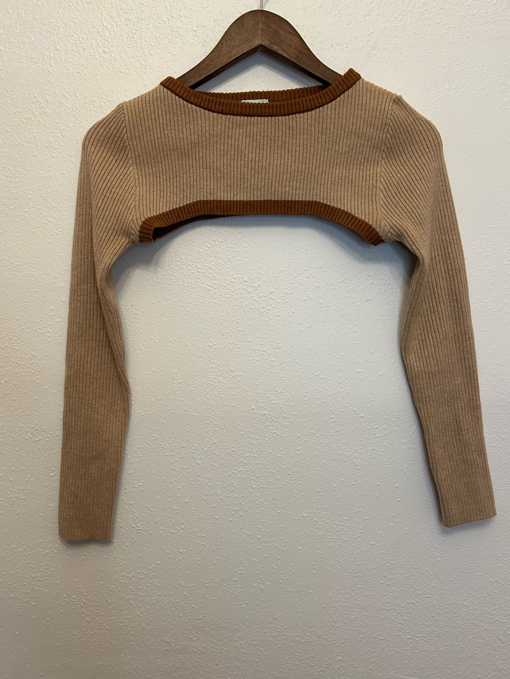 Princess Polly Brown Long Sleeve Ribbed Knit Sweater Shrug Bolero